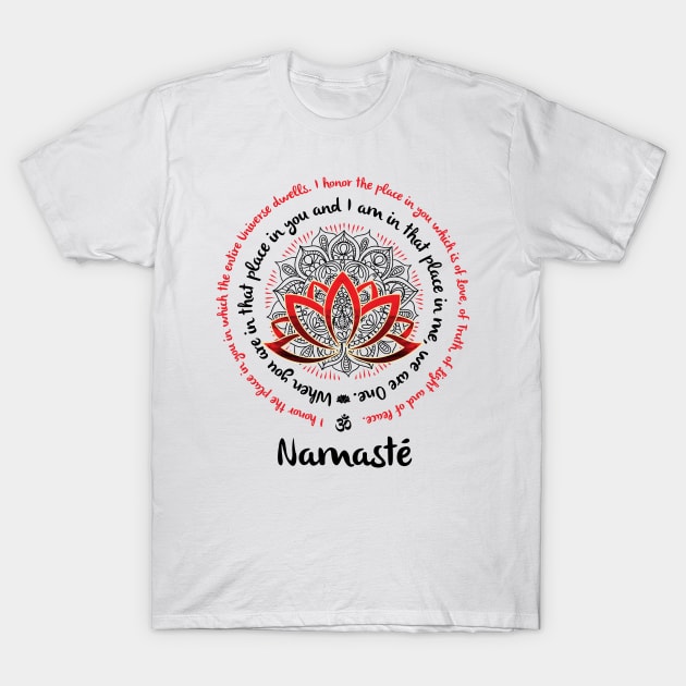 NAMASTE WE ARE ONE Yoga Inspired Quote Lotus Mandala Typography T-Shirt by YogaStatement